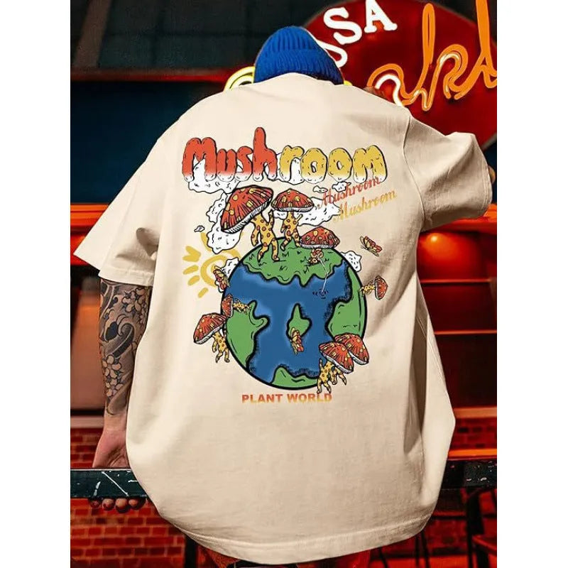 Men's printed street short-sleeved sports T-shirt in polyester fabric with digital pattern design