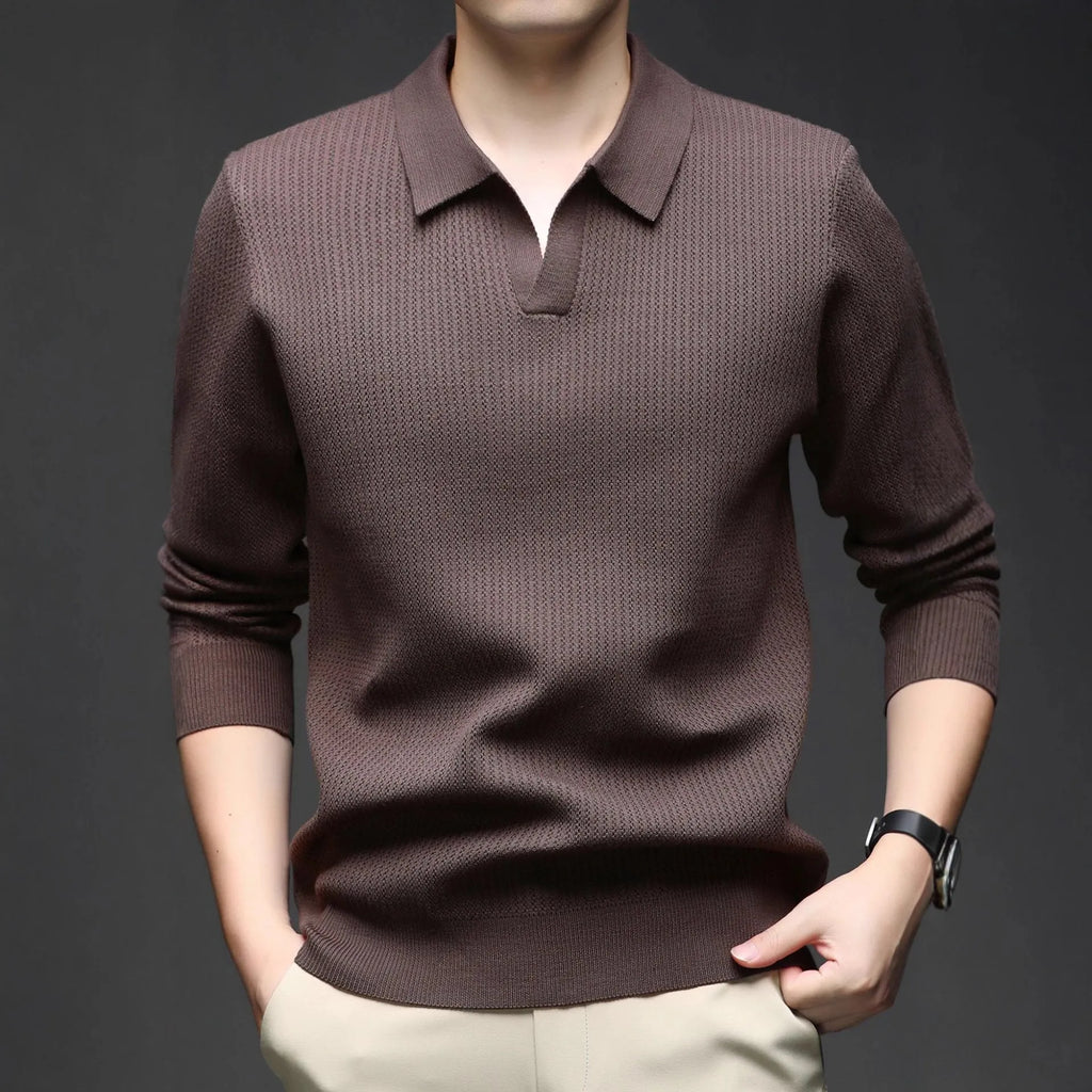 Men's loose pullover sweater in green black camel and brown colours for autumn casual wear
