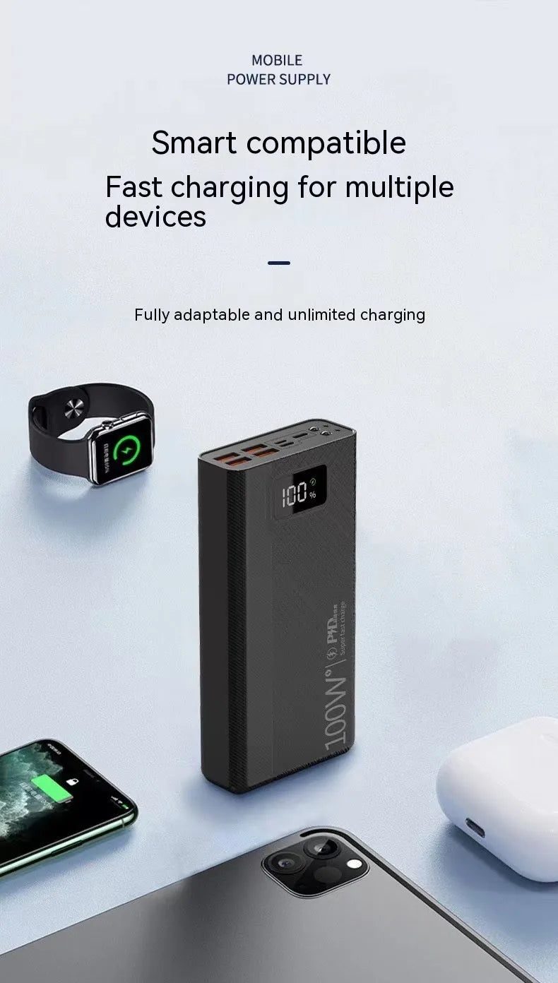 Large capacity power bank in black or white plastic shell with fast charging support