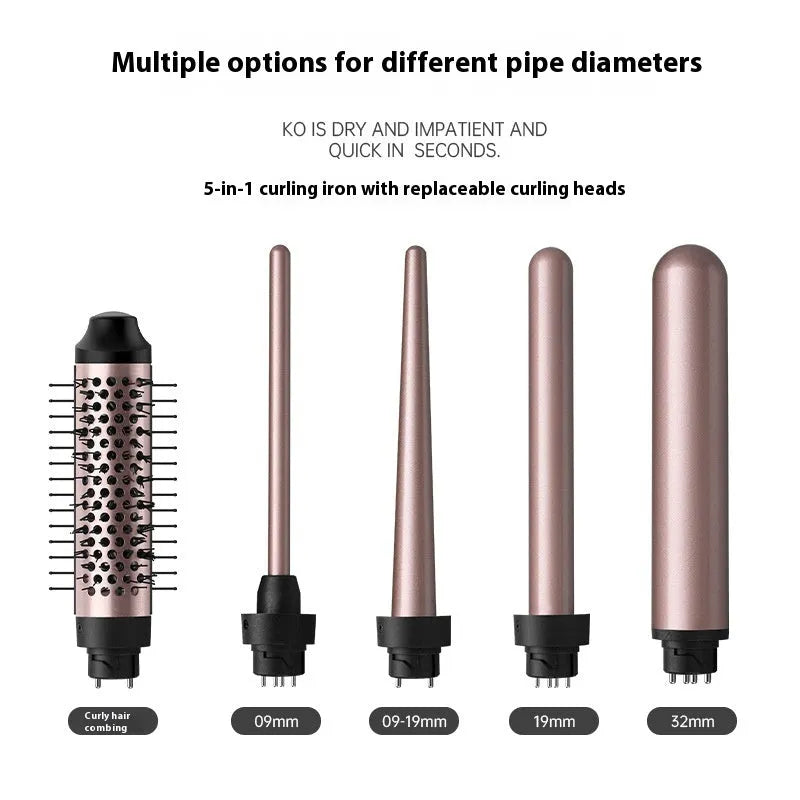 Automatic large wave hair curler in rose gold colour with three heat-setting headbands