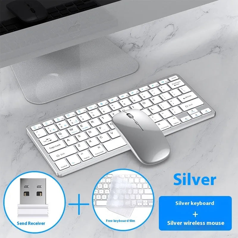 Ultra-thin wireless keyboard and mouse suit in black, gun colour, or silver with rechargeable battery