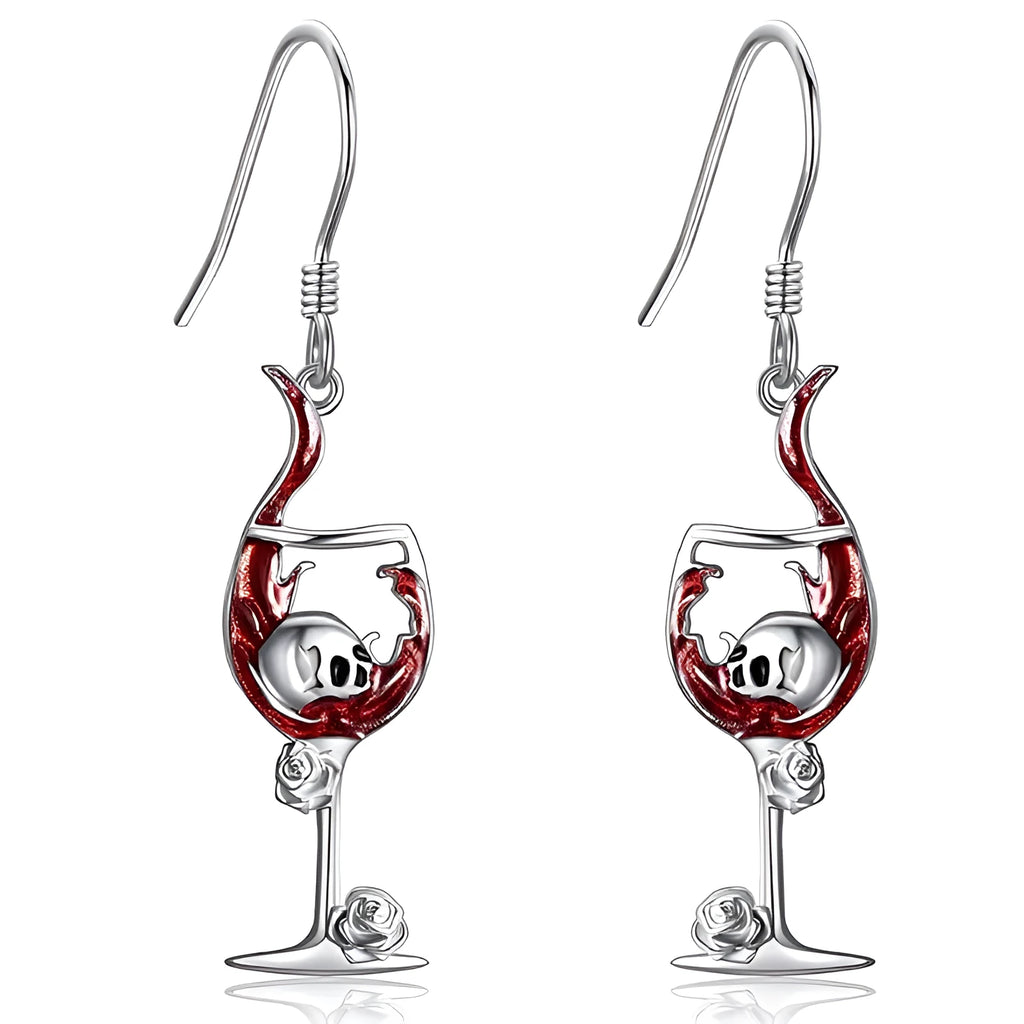 Halloween skull wine glass earrings in zinc alloy with electroplated geometric design