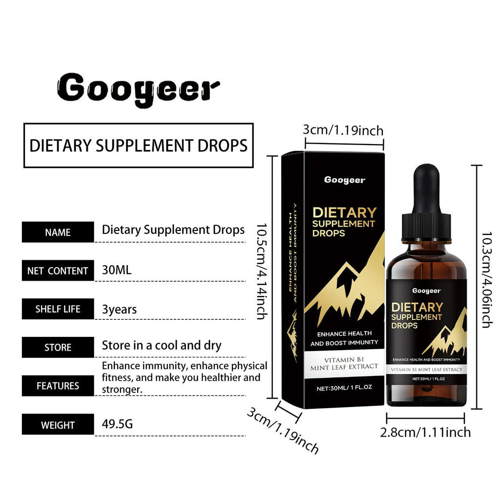 30ml glass bottle of vitamin D3 and K2 dietary supplement drops with a black dropper.