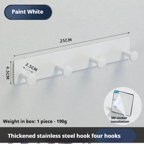 Screwless iron wall hook with adhesive tape for shower doors, shown in multiple sizes.