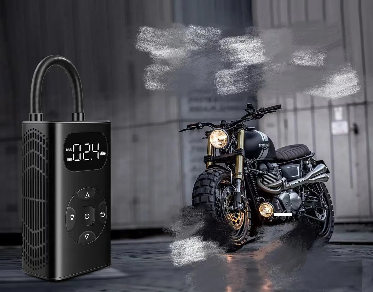 Black aviation aluminium portable electric tyre inflator with digital display and 16cm hose