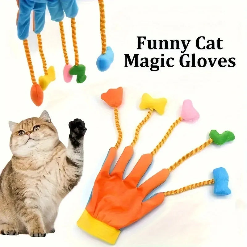 Yellow and blue magic glove cat teaser wand with plush toy and bell measuring 40 cm