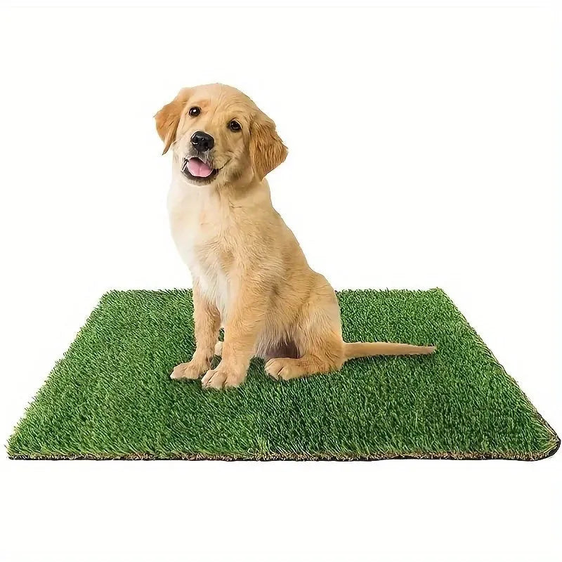 Green artificial grass dog toilet training mat showing realistic turf texture for pet familiarity