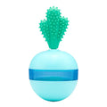 Blue durable rubber interactive dog treat dispenser ball with small leak holes