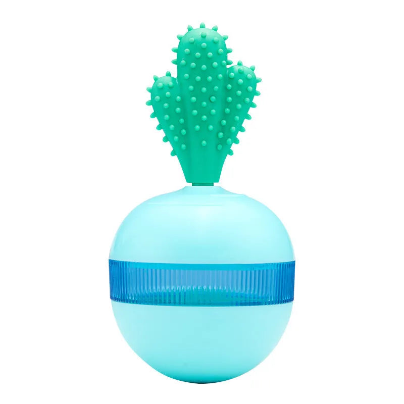 Blue durable rubber interactive dog treat dispenser ball with small leak holes