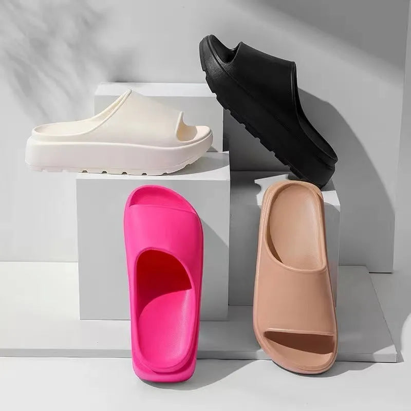 Women's fish mouth slippers with thick 5.5cm EVA soles in beige, black, khaki or rose red colours