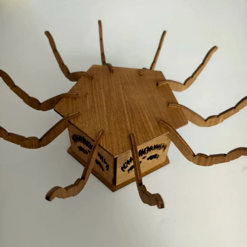 Wooden spider mini lantern candlestick Halloween decoration measuring 21 by 8.5 cm