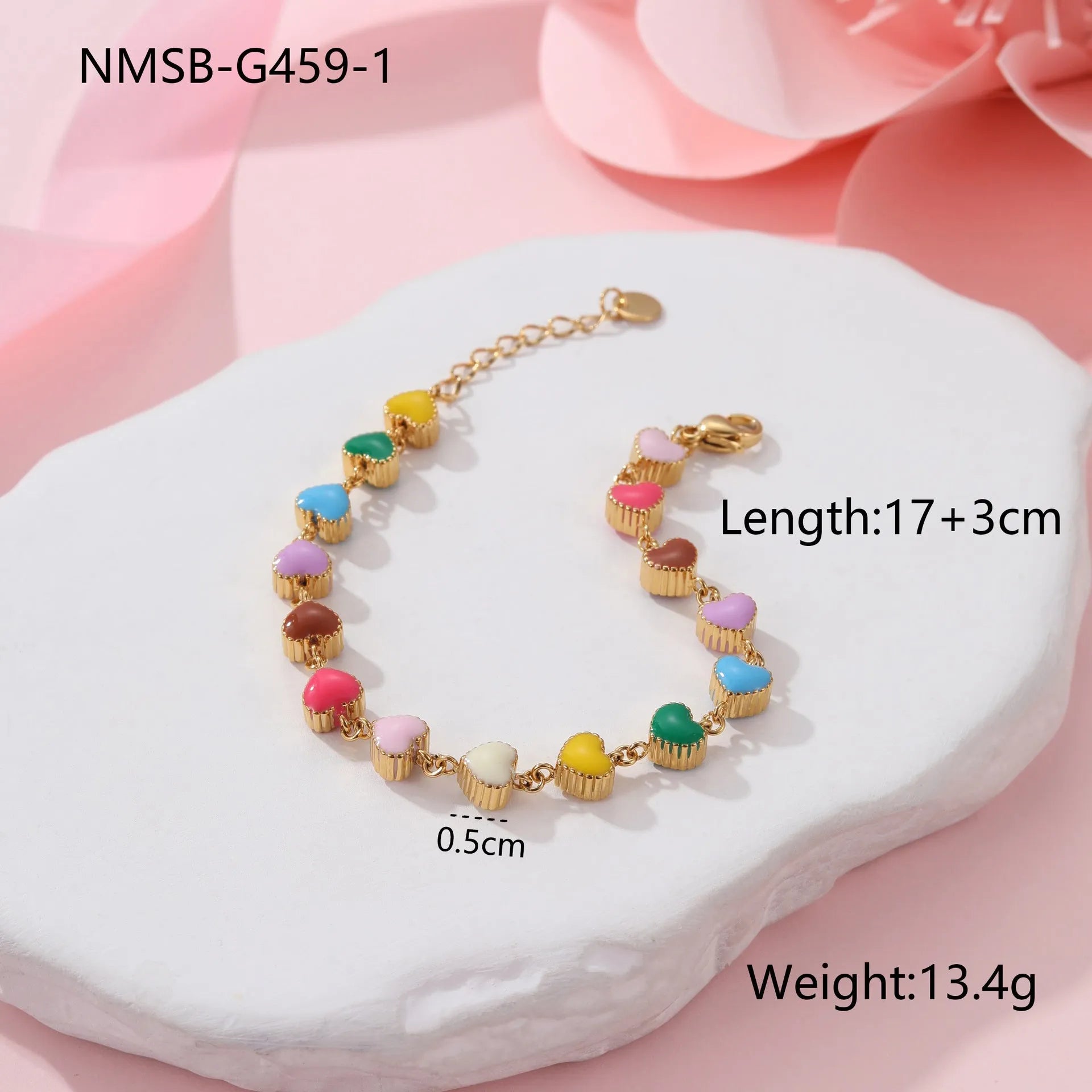 Gold plated heart-shaped stainless steel bracelet with electroplated finish