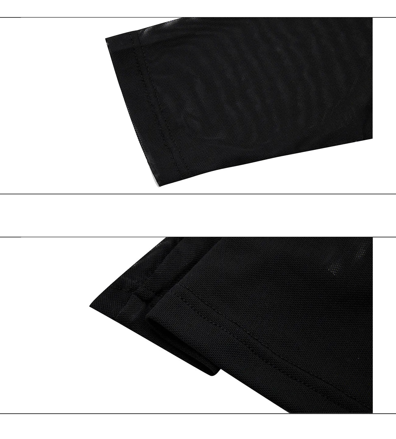 Black slim fit long sleeve niche mesh shirt for men on a white background