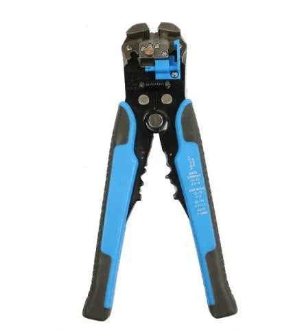 Yellow automatic wire stripper crimper cutter multitool with adjustment screw