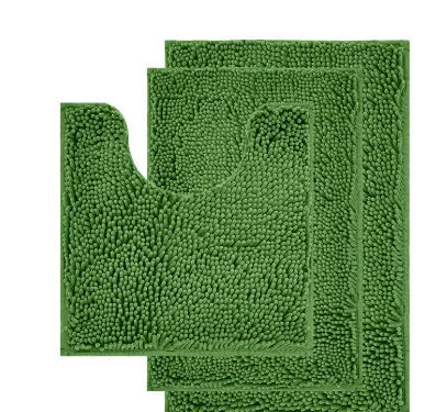 Chenille long hair bathroom three-piece carpet set with U-shaped mat and rectangular mats in modern colours.