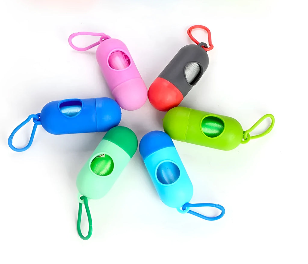 22.5 x 30 cm dog waste bags in six colour options including black, blue, green, pink, red, and purple