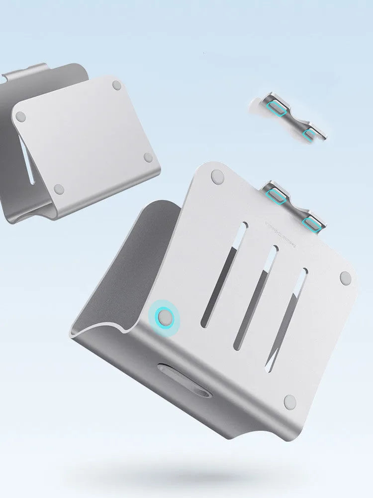 Rotary aluminium laptop cooling bracket in grey and silver striped finishes, 4.07mm thick