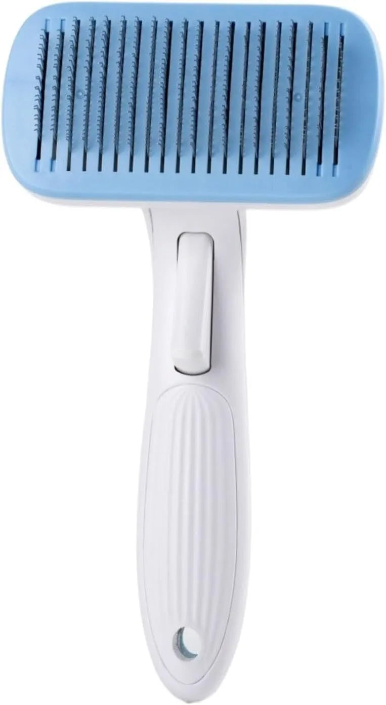Blue automatic hair removal comb for pets on white background