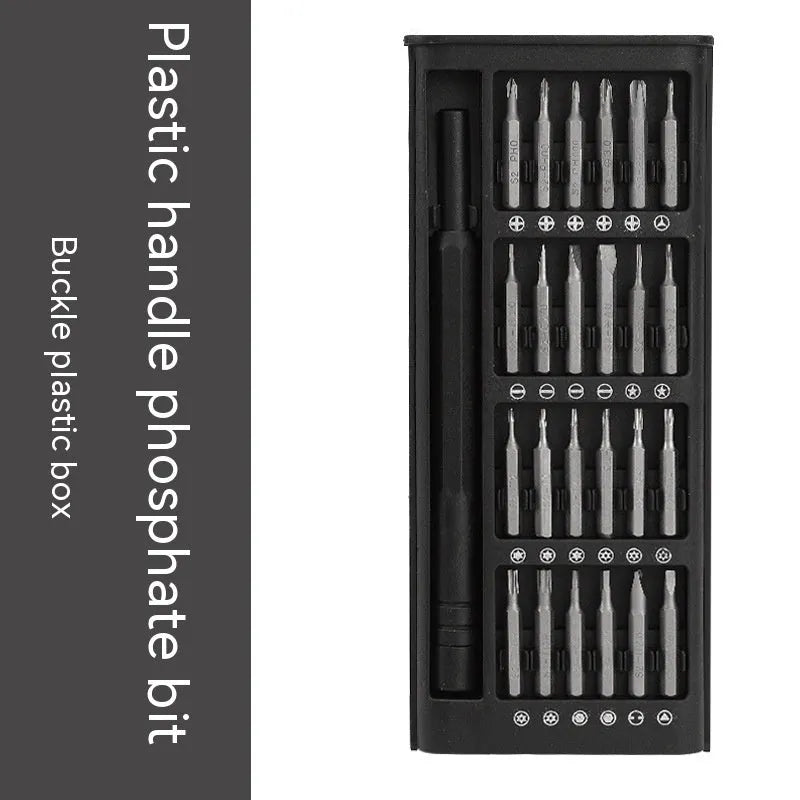 24 in 1 magnetic precision screwdriver set with aluminium handle, 125mm shaft, and 24 bits stored inside.