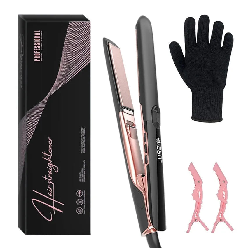 Hair straightener with negative ion technology and temperature display showing 207°C