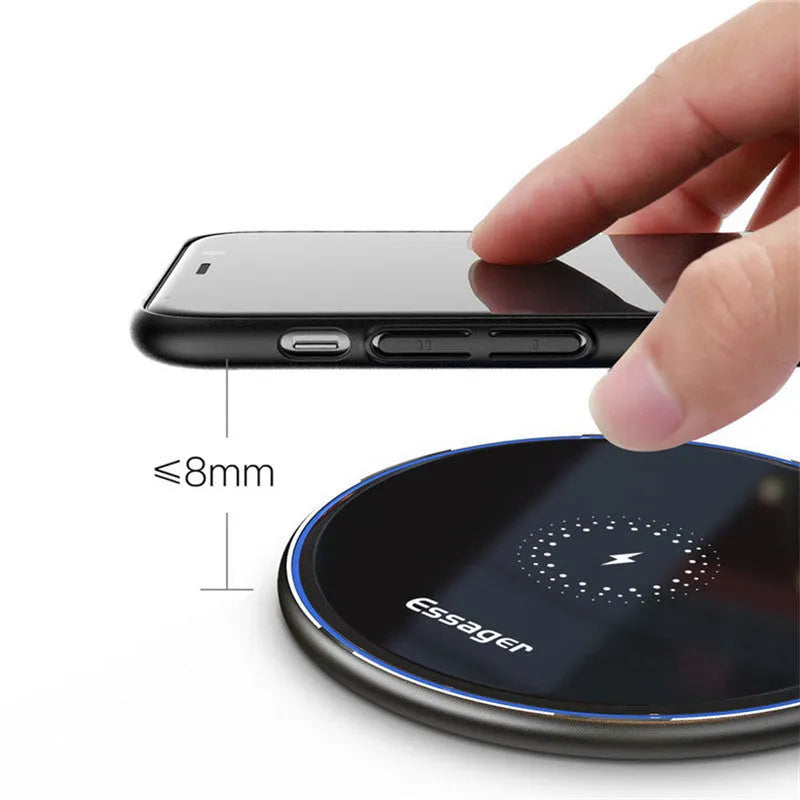 Black aluminium alloy 15W Qi wireless charger with LED indicator light and anti-slip surface