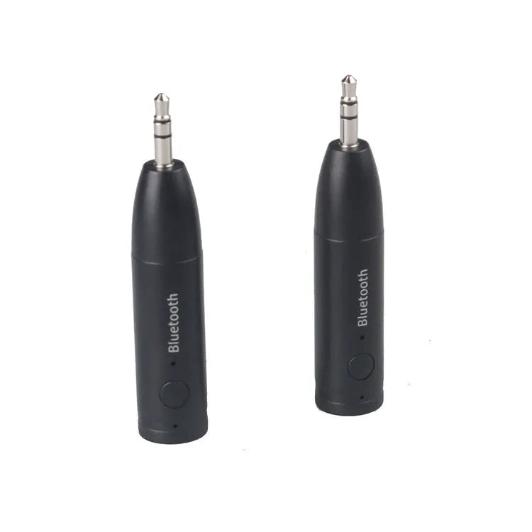 Black Bluetooth audio receiver with 3.5mm aux plug for car and home stereo wireless music streaming