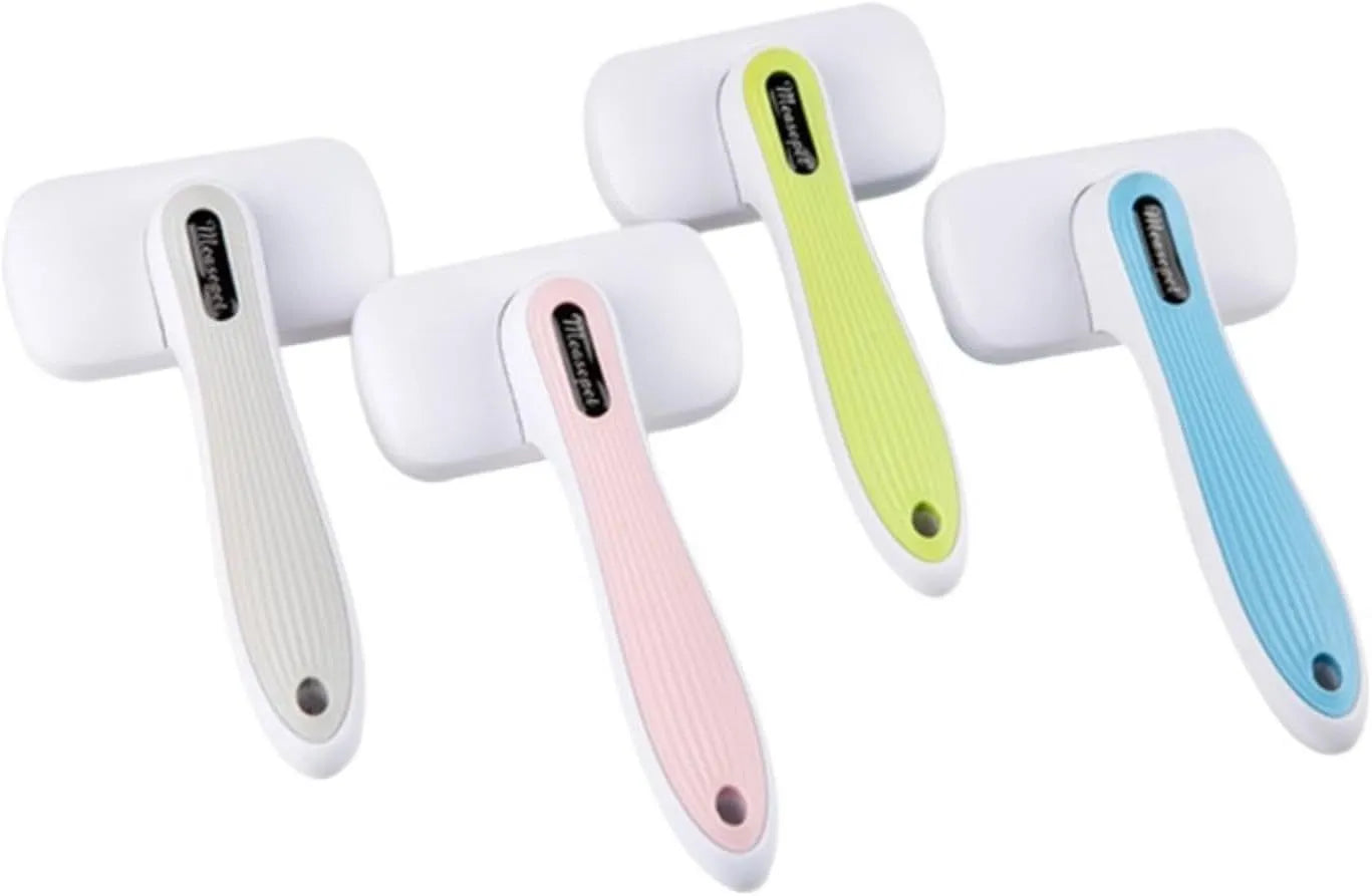 Blue automatic hair removal comb for pets on white background
