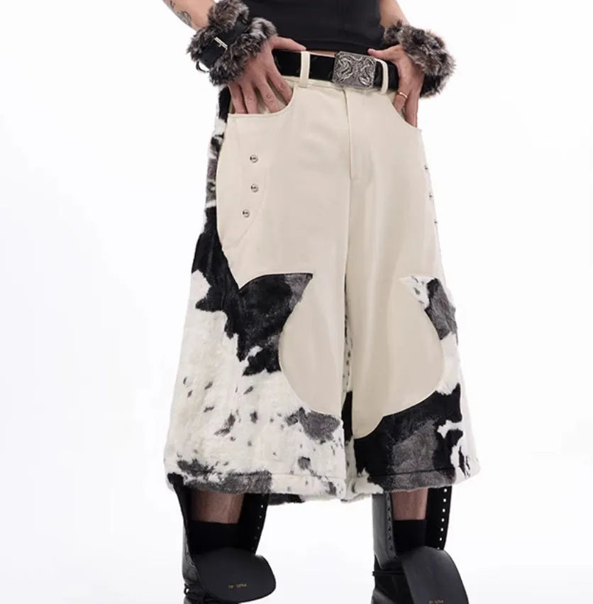 Women's cropped trousers in recycled milk fibre with animal print fur and personalised pattern options