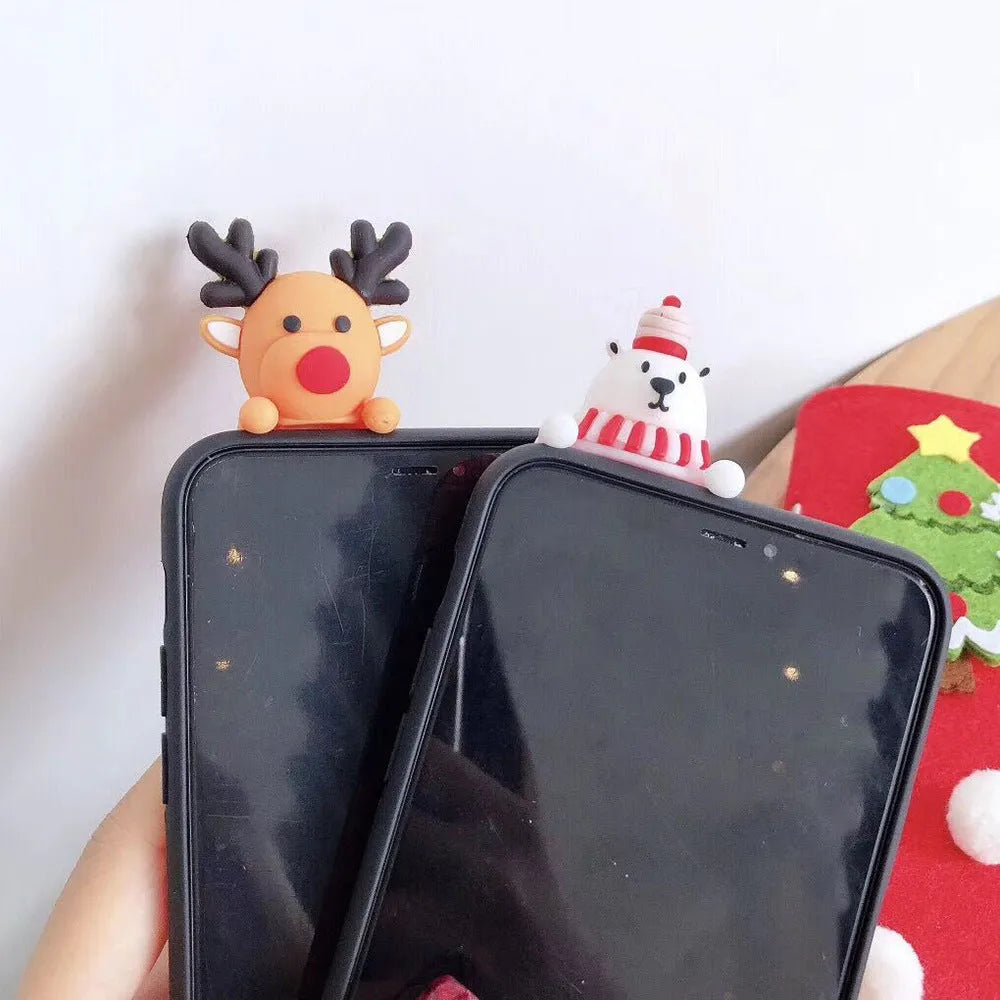 Christmas design silicone back cover case for various iPhone models on a red background.