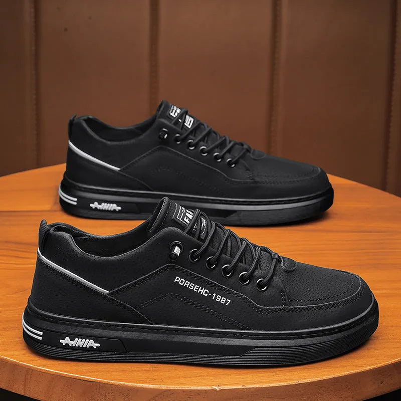 Men's waterproof casual shoes with rubber soles in khaki colour showing round toe and low-top design