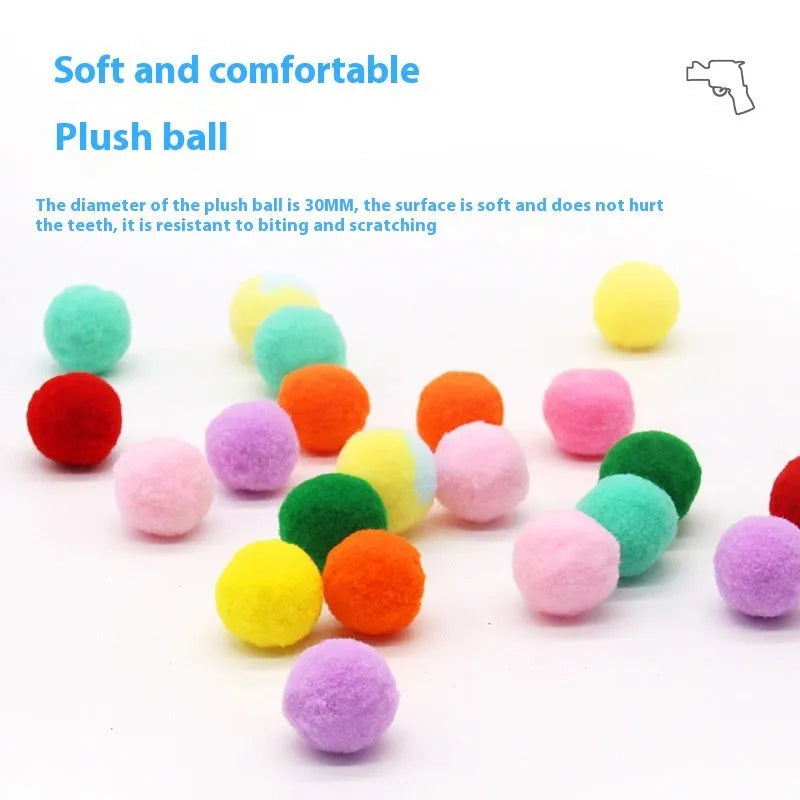Interactive pet toy gun with plush firing balls for dogs and cats