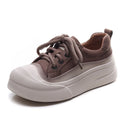 Women's round toe lace-up casual shoes in yellow leather with a rubber sole