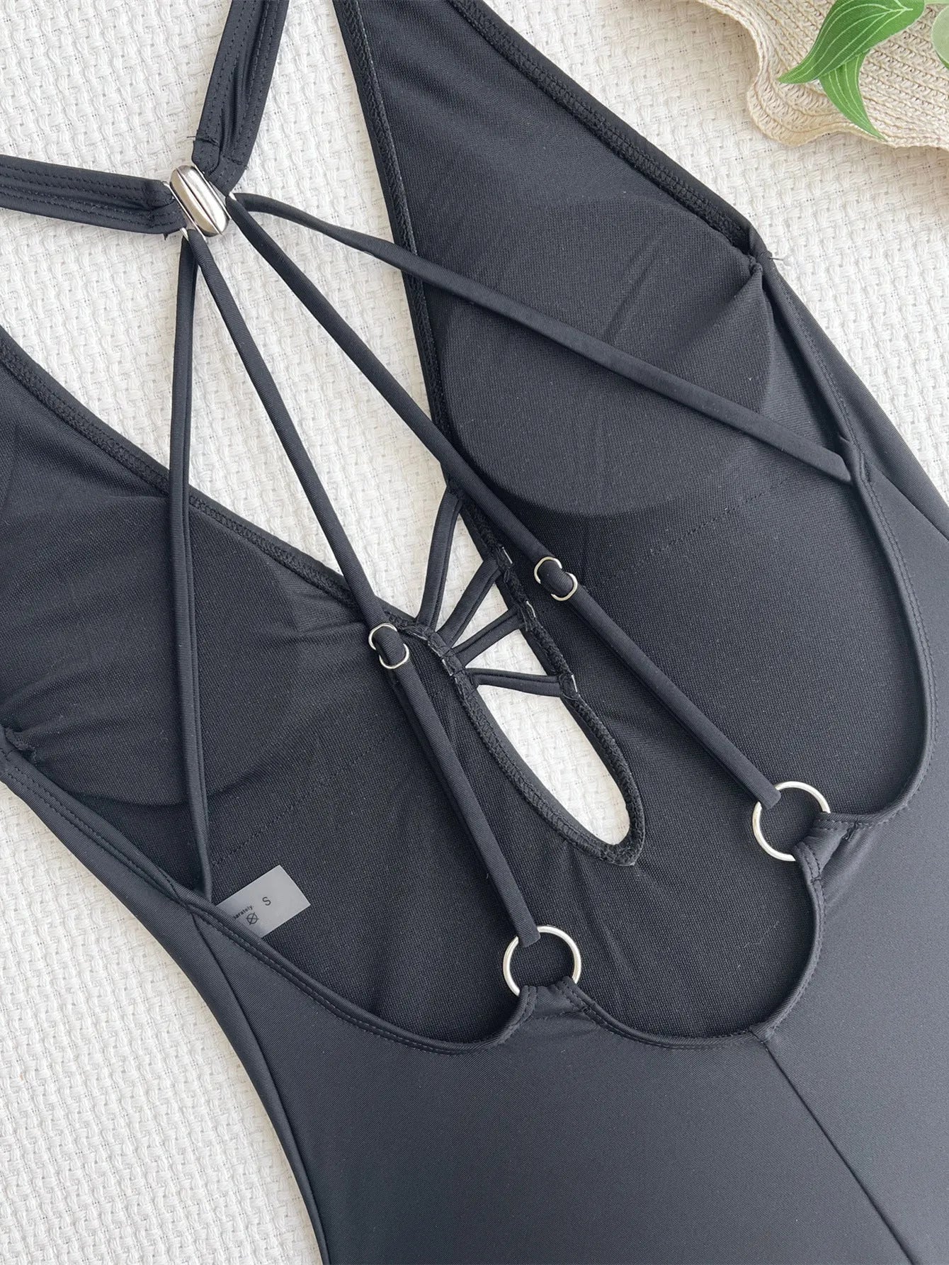 Black solid colour ladies one-piece nylon bikini swimsuit for swimming