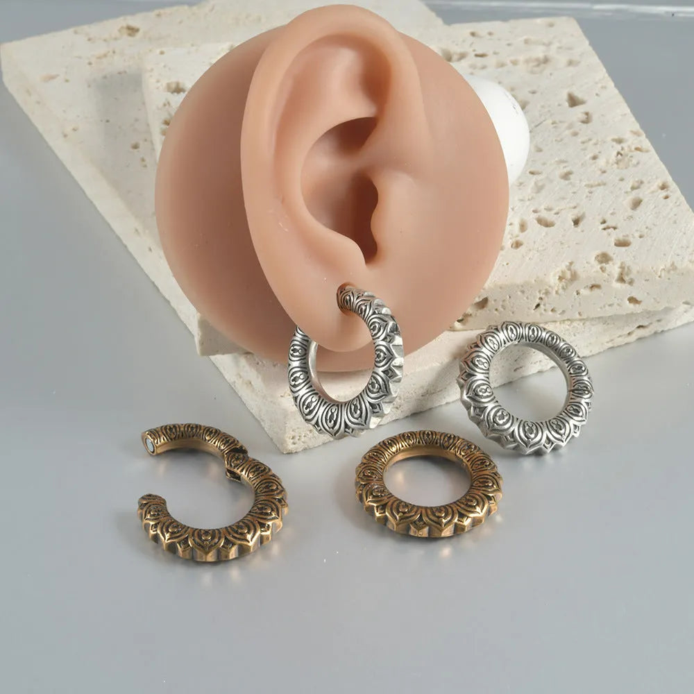 Large antique silver dragon shape hollow-out alloy earrings with geometric design