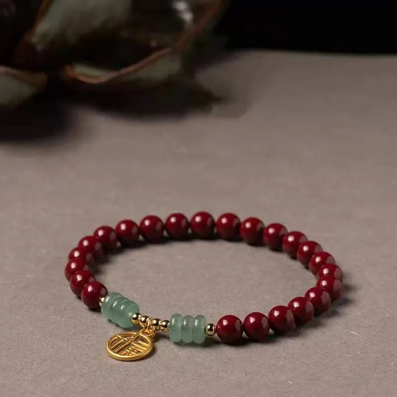 Handcrafted gold cinnabar wave bracelet with copper beads in national style design