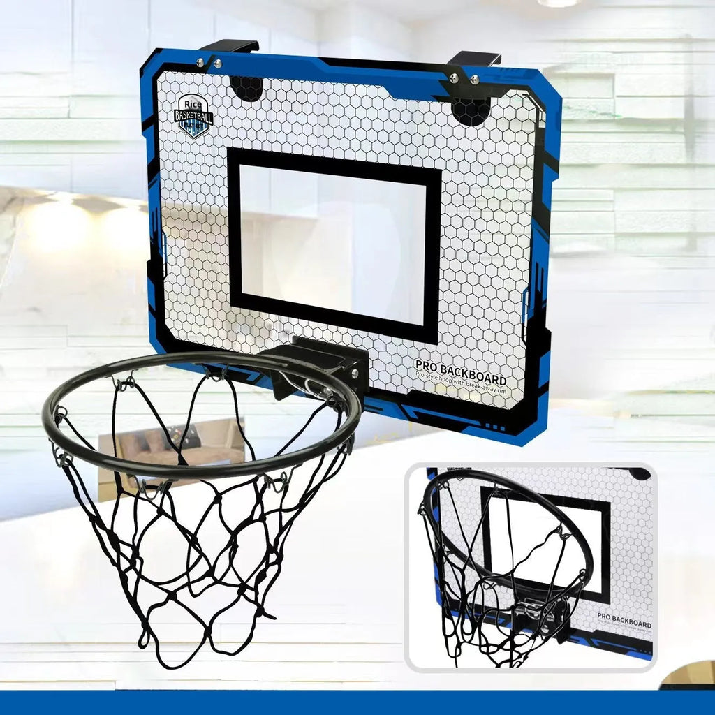 Folding basketball frame with red or blue 400x300mm panel, suction cup and iron hook mount with 16cm ball