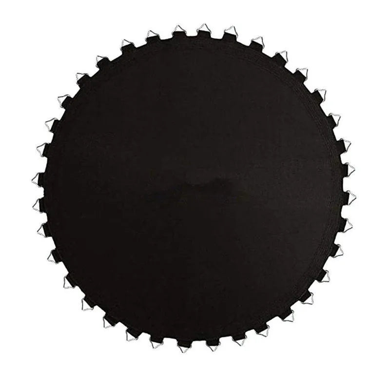 Round elastic trampoline replacement bungee mat with multiple attached cords and buttons.