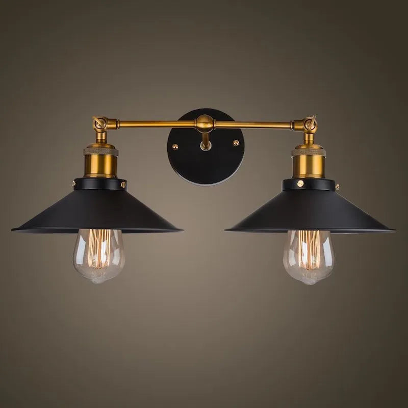 Black double head American retro industrial style iron wall lamp