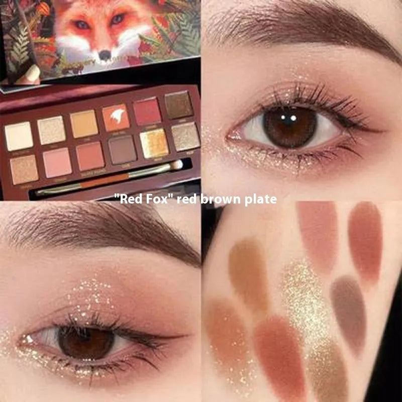 Explorer twelve-colour animal-themed pressed powder eyeshadow palette open showing matte and shimmer shades