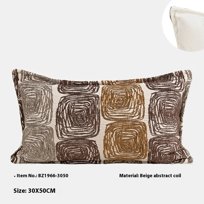 Square pillow cover with abstract coil pattern in cream and coffee colours