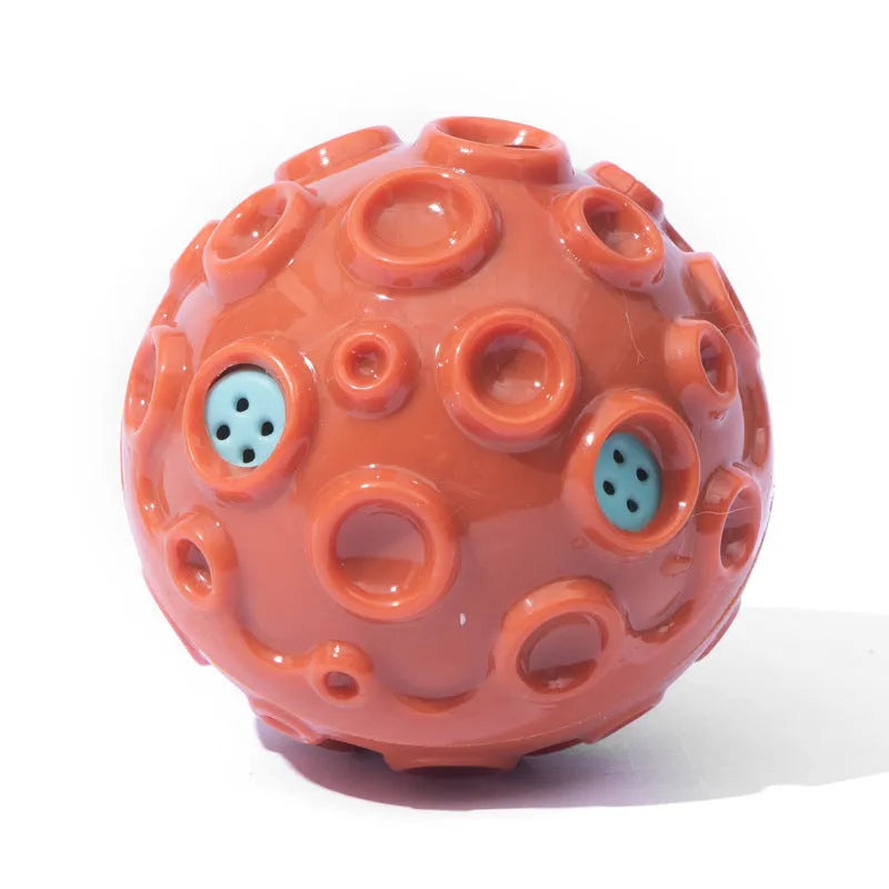 Durable rubber dog ball toy with meteorite-shaped bumps in assorted colours for aggressive chewers