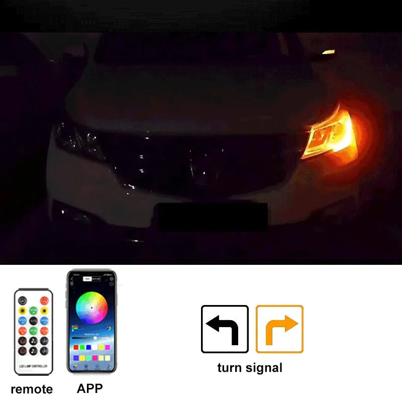 Flexible PVC LED strip light installed on a car engine cover showing white and red glow options