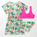 Girls floral two-piece swimsuit set with matching overclothes in picture colour