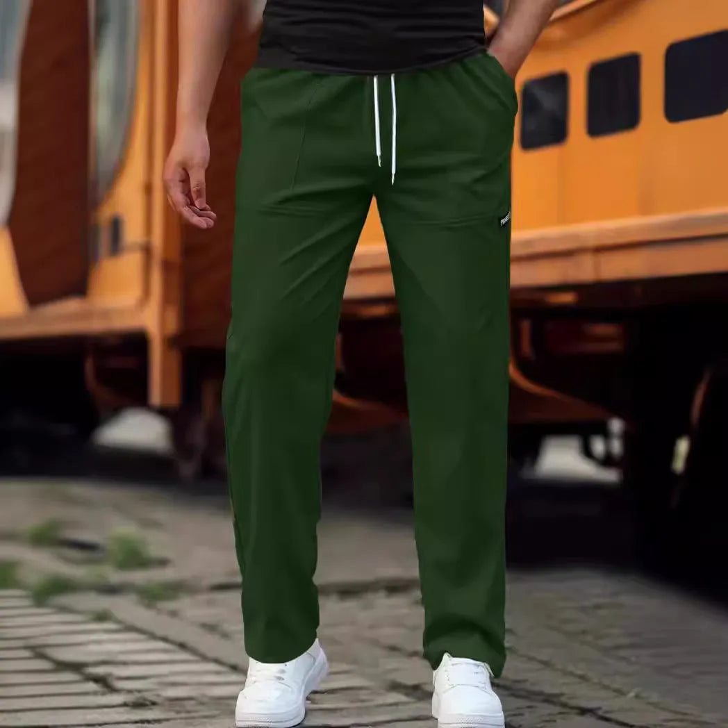 Men's light grey polyester trousers for casual spring and autumn wear