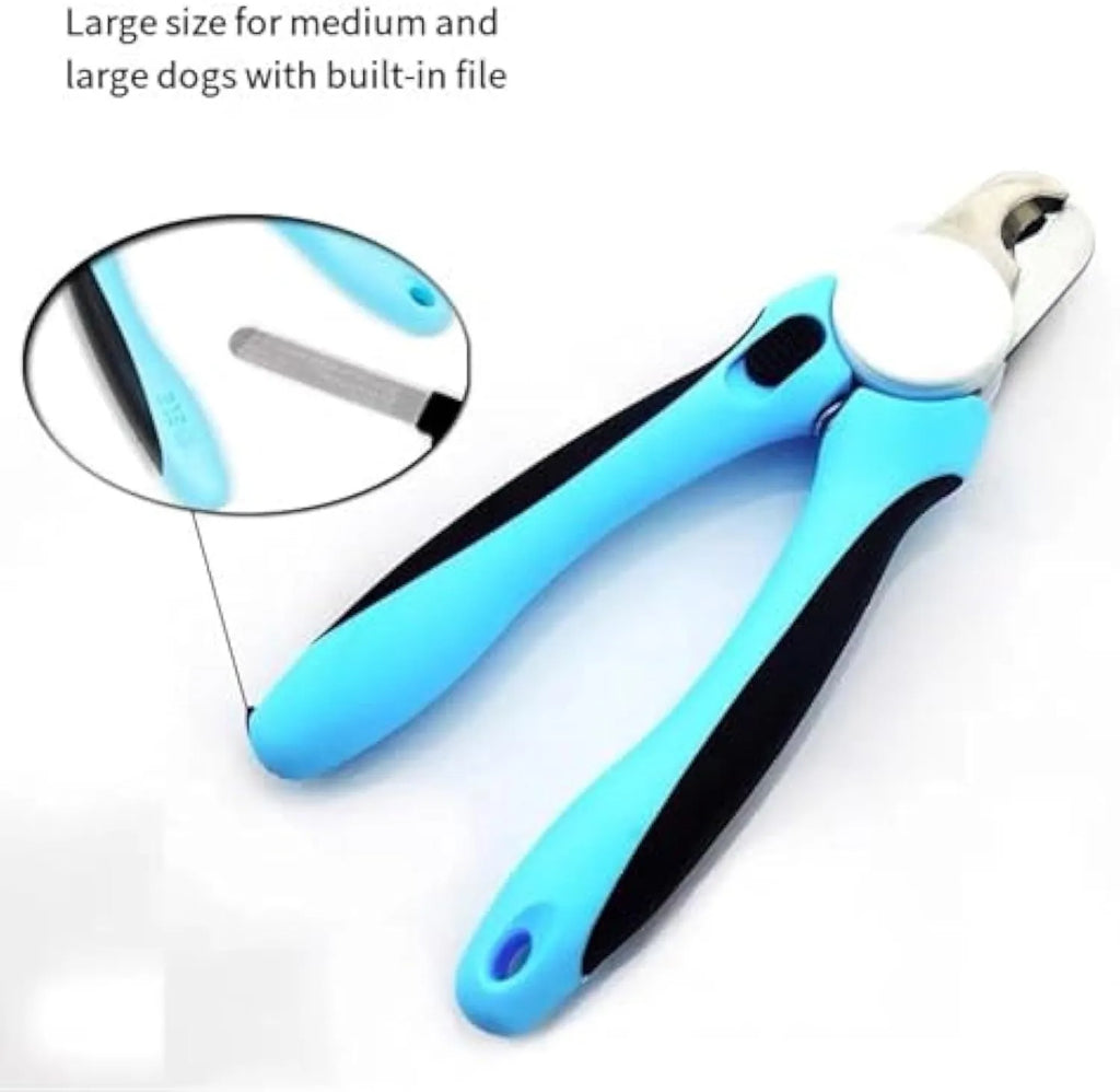 Blue heavy duty dog nail clippers with safety guard for large dogs and thick nails.