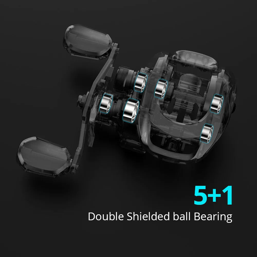 Drip wheel spinning fishing reel showing rocking wheel line guide system