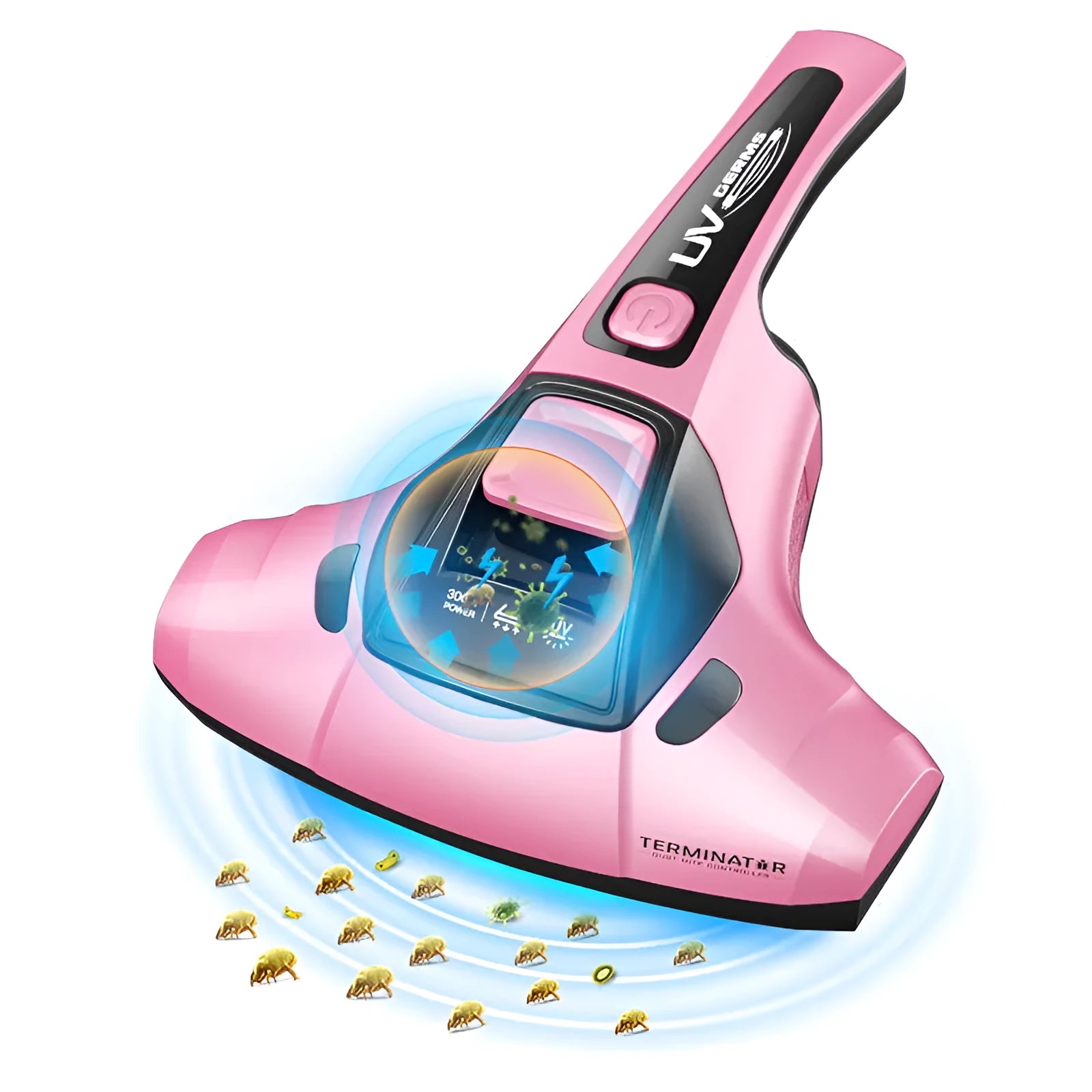 Pink purple or red handheld vacuum cleaner with 300W motor for mite removal with UK or US plug options