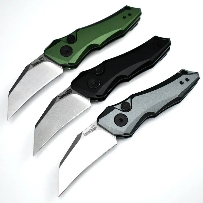Outdoor folding knife showing 150mm length with black, grey, and green colour options