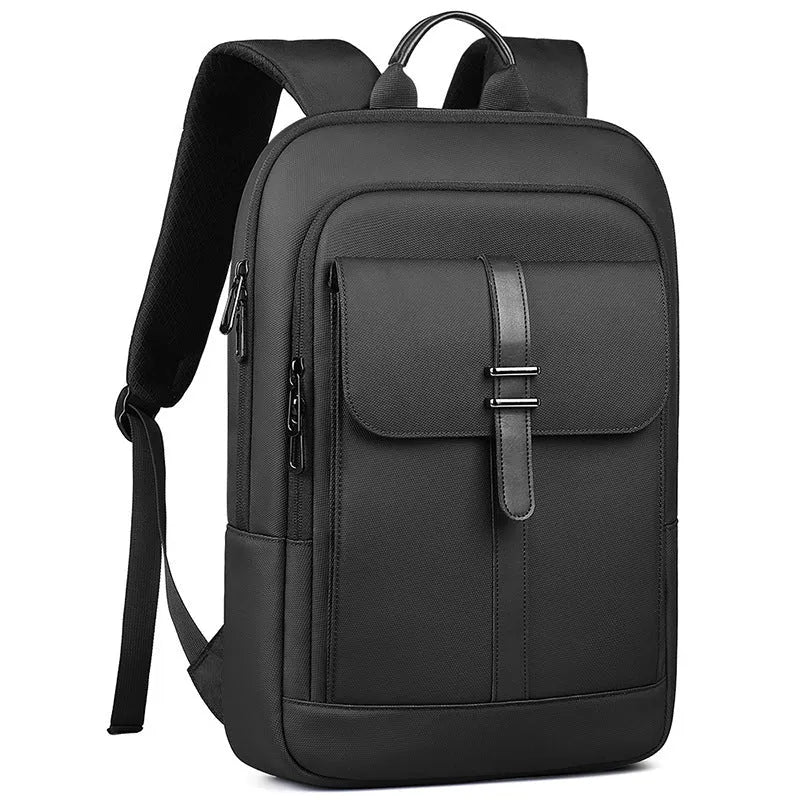 Black Oxford cloth backpack with sewing line detailing and urban style design