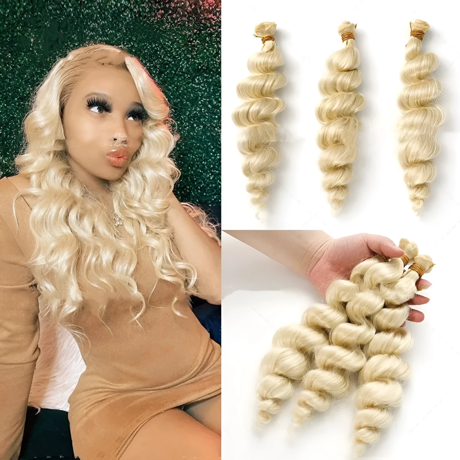 Golden chemical fibre hair weft wig for women in three length options